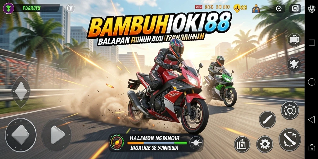 Screenshot utama menampilkan aksi balapan motor yang mendebarkan.