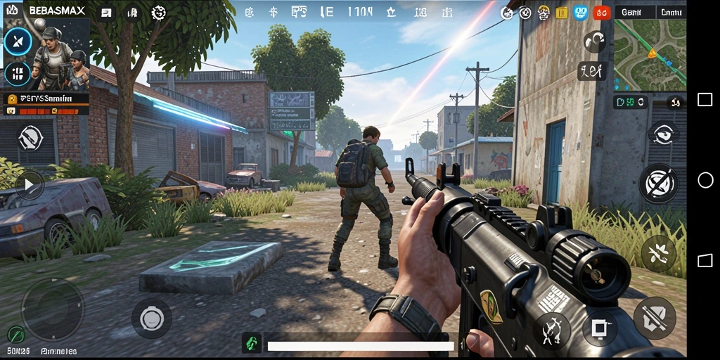 Tangkapan layar dari gameplay seru BEBASMAX dengan aksi tembak-menembak.