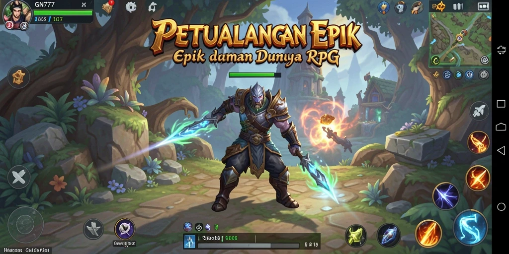 Screenshot menampilkan karakter dalam pertempuran epik RPG.