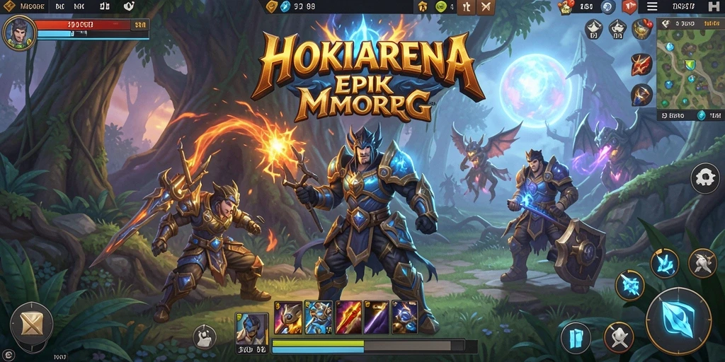 Screenshot HOKIARENA menampilkan aksi pertarungan yang mendebarkan dalam MMORPG.