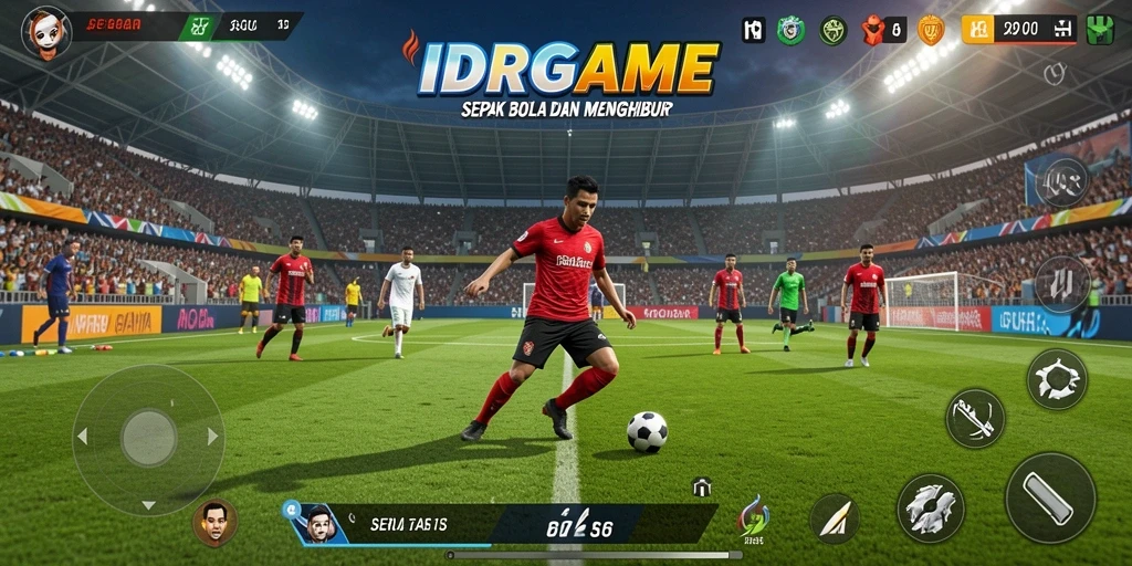 Tampilan gameplay <strong>IDRGAME</strong> dengan aksi sepak bola yang mendebarkan.