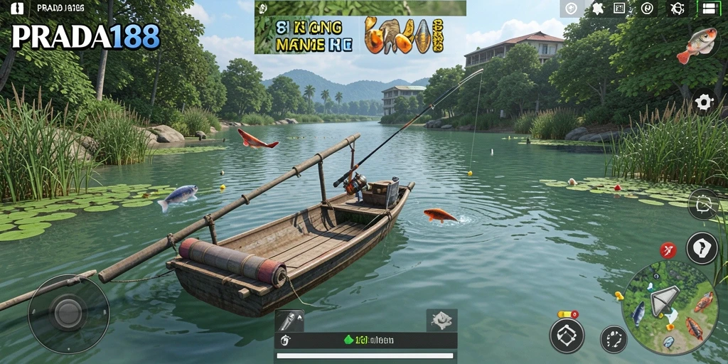 Tampilan gameplay seru dalam PRADA188 saat menangkap ikan.